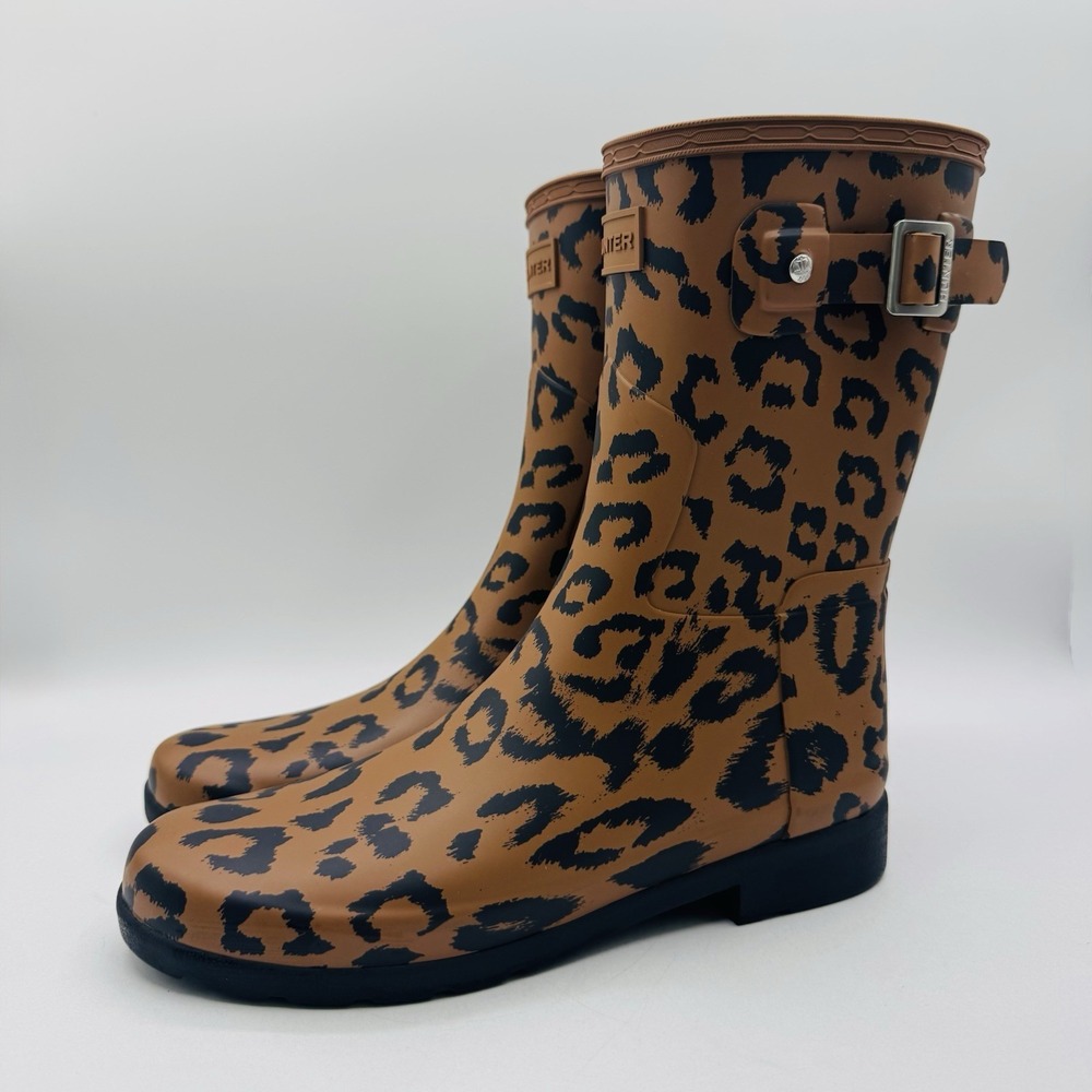 Hunter Original Refined Rain Boots Women's Size 8 Leopard Print Brown